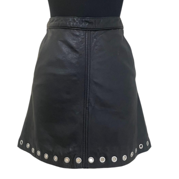 H&M Dresses & Skirts - Vintage H&M Genuine Leather Black A-Line Skirt With Silver Eyelets, Size S